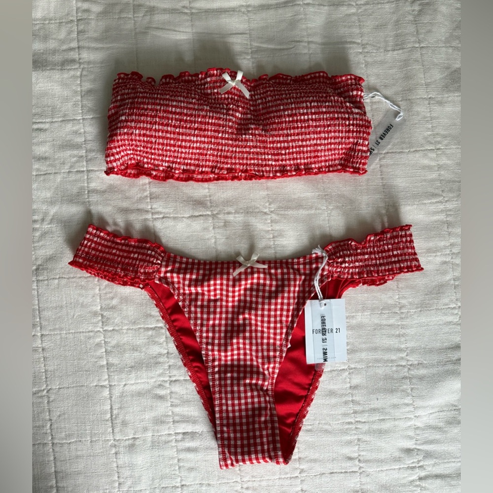 Forever 21 Red Checkered Bikini Set